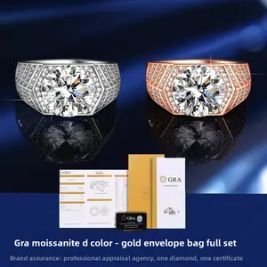 Sterling Silver Ring for Men, Fully Encrusted with Diamonds, Dominant Moissanite 5 Carats, Plated with 18K White Gold and Rose Gold, Luxurious