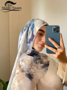 Women's Solid Color Tie-Dye Washed Long Hijab Scarf, Soft Comfortable Skin-Friendly Headscarf, Random Print, All Seasons