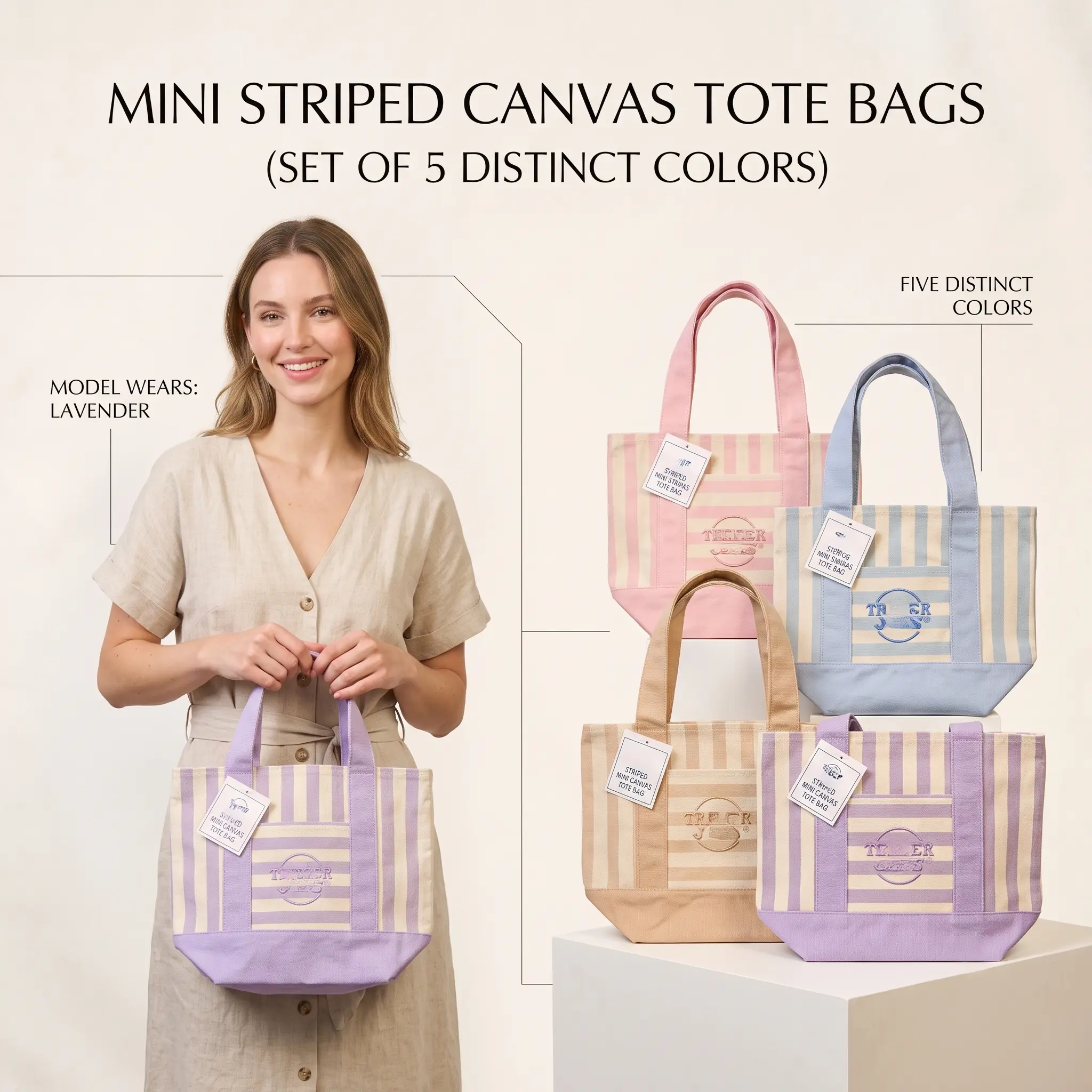Striped Canvas Tote Bag, Cute Versatile Reusable Canvas Handbag with Striped Pattern, Lightweight Portable Shopping Bag for Daily Use, 5 Pastel Color Options