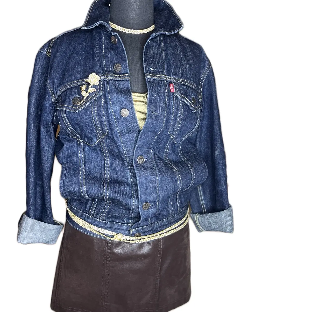 Custom, Original, Hand Painted Tiger Lily Dark Denim Levi’s Jean Jacket Size Small Coats Style