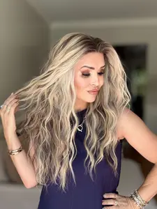 AISOM Marissa Honey Mocha Long Water Wave 13x4 Free Part Lace Front Wig with Scandinavian Hairline 20 Inches Heat Friendly Synthetic Hair Daily Use for Girl