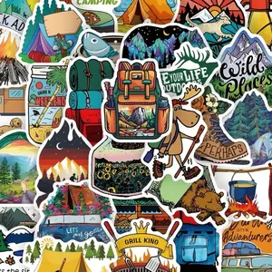 50 Pack of Travel, Hiking, Adventure, Camping, Explorer and Outdoor Stickers. No Duplicates. Waterproof. Great for Water Bottles, DIY Projects, Birthdays, Holidays, Laptop Computers, Luggage and more