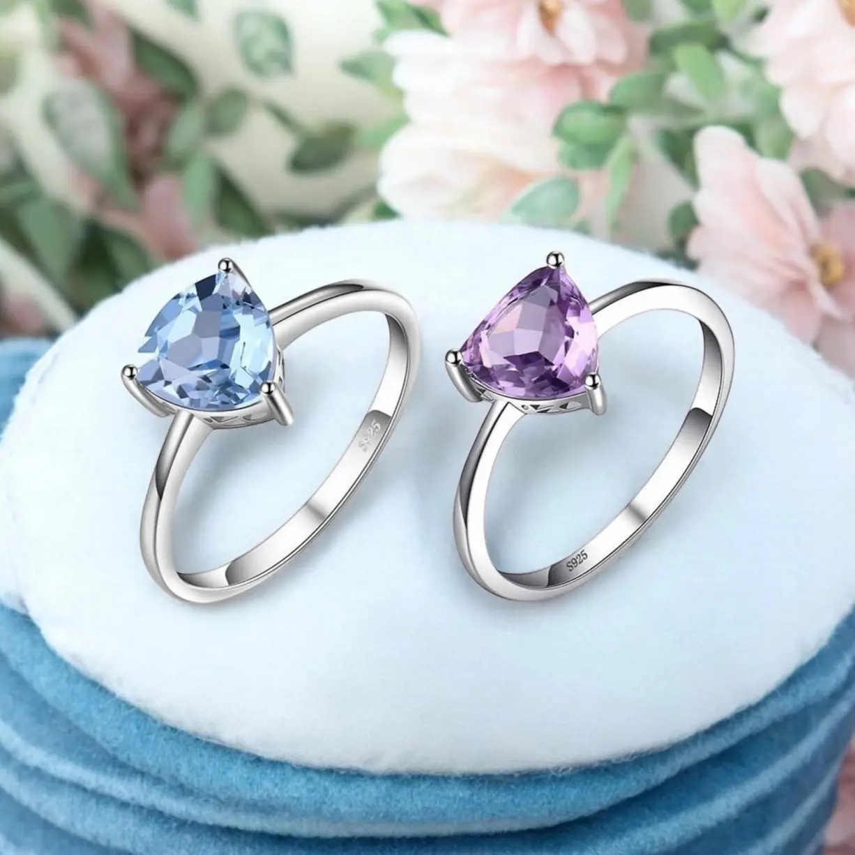Exquisite 925 Sterling Silver 1.5CT Natural Topaz/Amethyst Gemstone Ring (Size 6-9)