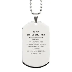 Little Brother Gifts, To My Little Brother Remember, you will never lose. You will either WIN or LEARN, Keepsake Silver Dog Tag For Little Brother Engraved, Birthday Christmas Gifts Ideas For Little Brother X-mas Gifts