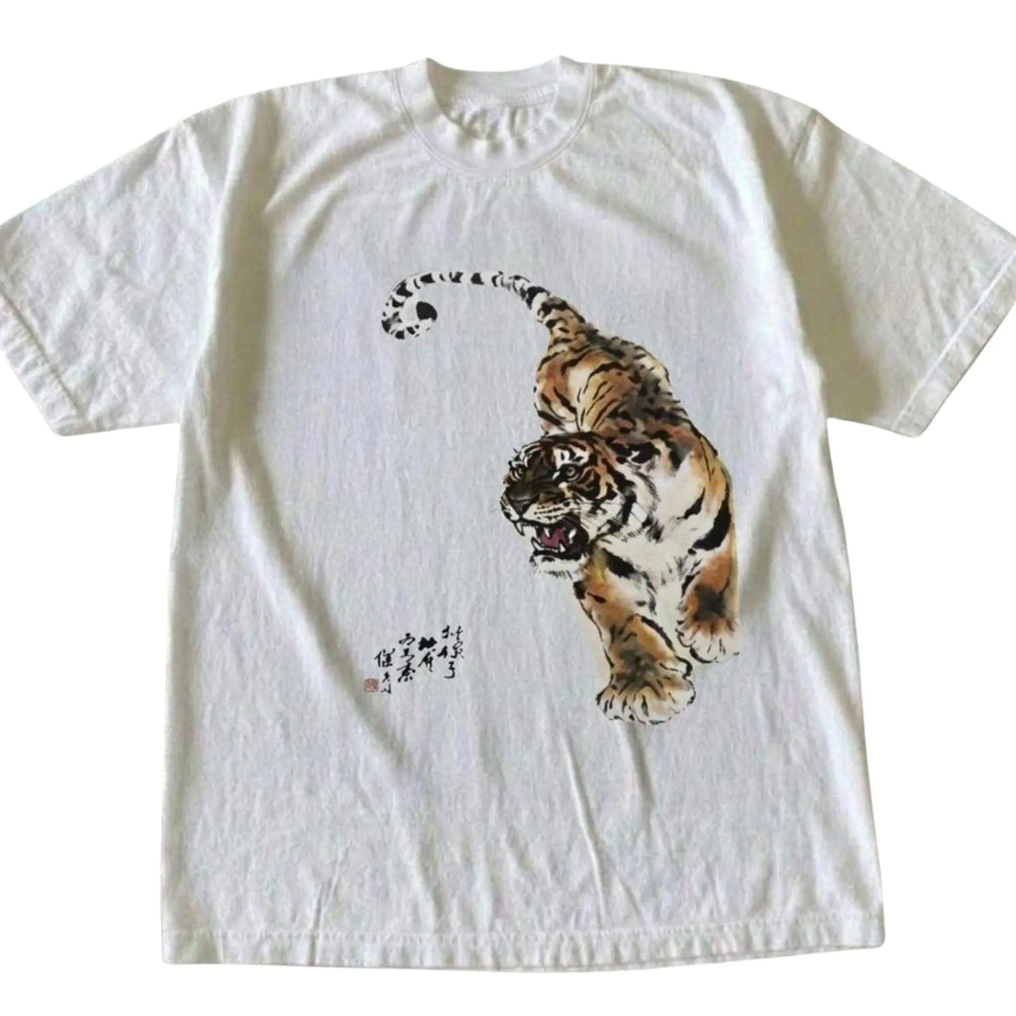 Watercolor Ink Tiger Traditional Japanese White Tee