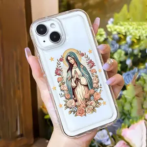 Virgin Mary Pattern Phone Case, Anti-drop Religious TPU Protective Case, Decorative Phone Protector Cover Compatible with iPhone 17 Pro Max, Air 16 15 14 13 12 11 Plus/Pro/Pro Max
