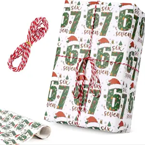 Christmas Wrapping Paper Set, 67 Designs Christmas Decorations, Funny Meme Gift Box Packaging, Santa Claus Gifts, Gift Wrapping Supplies (19x36 Inches + Hemp Rope)
