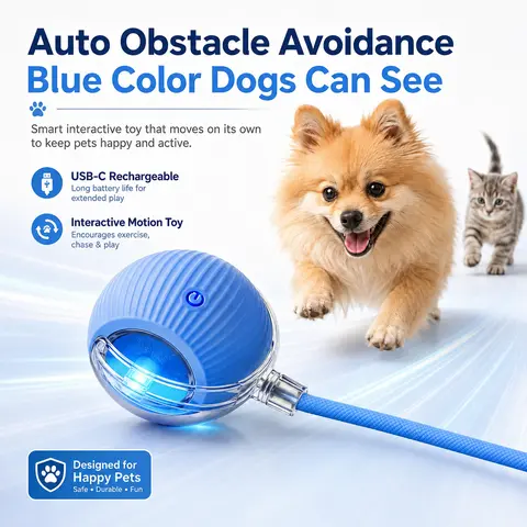 Interactive Dog & Cat Smart Ball Toy – Blue LED Motion-Activated Pet Play Ball with Auto Obstacle Avoidance, USB-C Rechargeable, Durable Fun for Small & Medium Dogs and Cats, Keeps Pets Entertained and Active