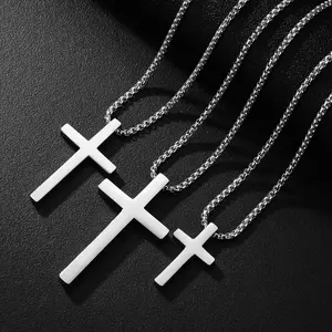 Simple Cross Pendant Necklace for Men & Women - 18 Inch Stainless Steel Chain with Gold, Silver, Black Hypoallergenic Cross, Unisex Elegant Jewelry Gift