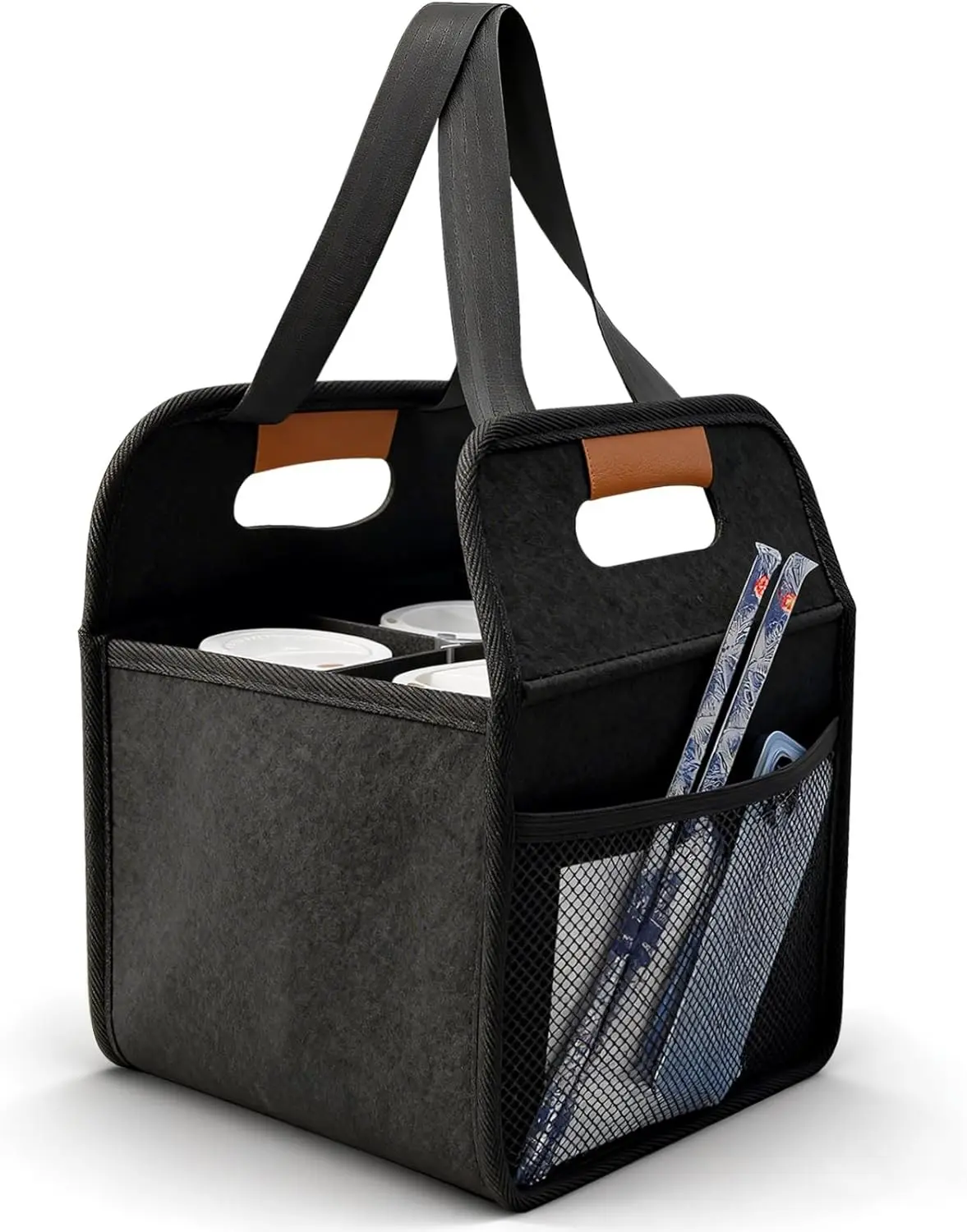 Foldable 4 Cup Drink Carrier with Handle, Reusable Beverage Holder for Delivery Drivers, Office Workers & Home Use, Portable Takeout Cup Carrier for Hot & Cold Drinks