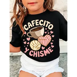 100% Cotton Kids Cafecito Y Chisme Mexican Concha Pastry Graphic T-Shirt Casual Short Sleeve Tee for Toddler Boys Girls
