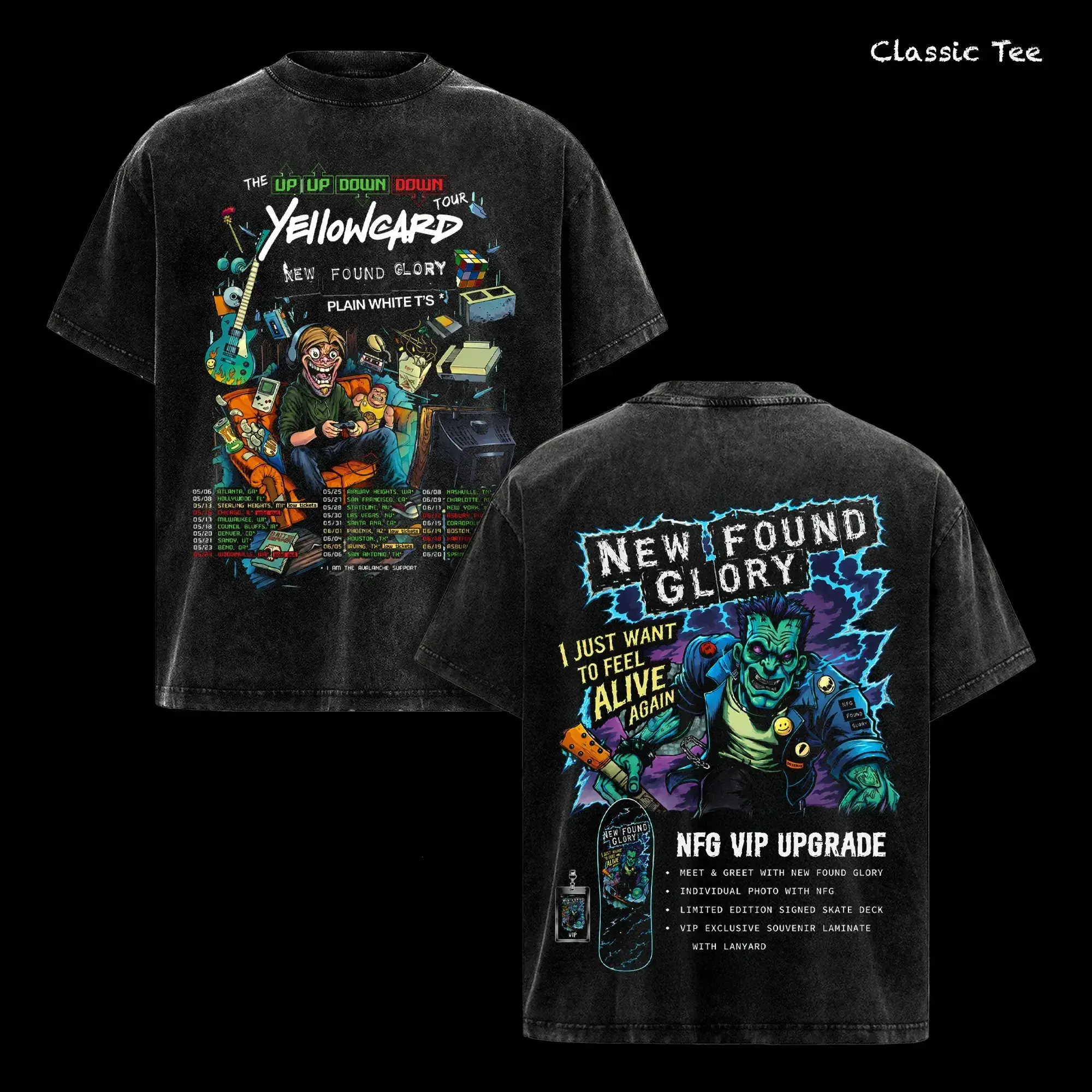 Comfort Colors Yellowcard New Found Glory Tour Shirt – Pop Punk Emo Concert Graphic T Shirt, Classic Cotton Unisex Tee, The Up Up Down Down Tour Style, I Just Want To Feel Alive Again, Skate Punk Vintage Aesthetic, 2000s Pop Punk Fan Gift