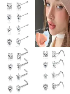 Rhinestone Decor Heart & Star Design Nose Studs, Nose Studs Piercing Jewelry for Women Girls, Nose Stud for Daily Wear, Body Jewelry, Septum Jewelry for Party, Daily Decor, Nose Ring, Nose Hoop