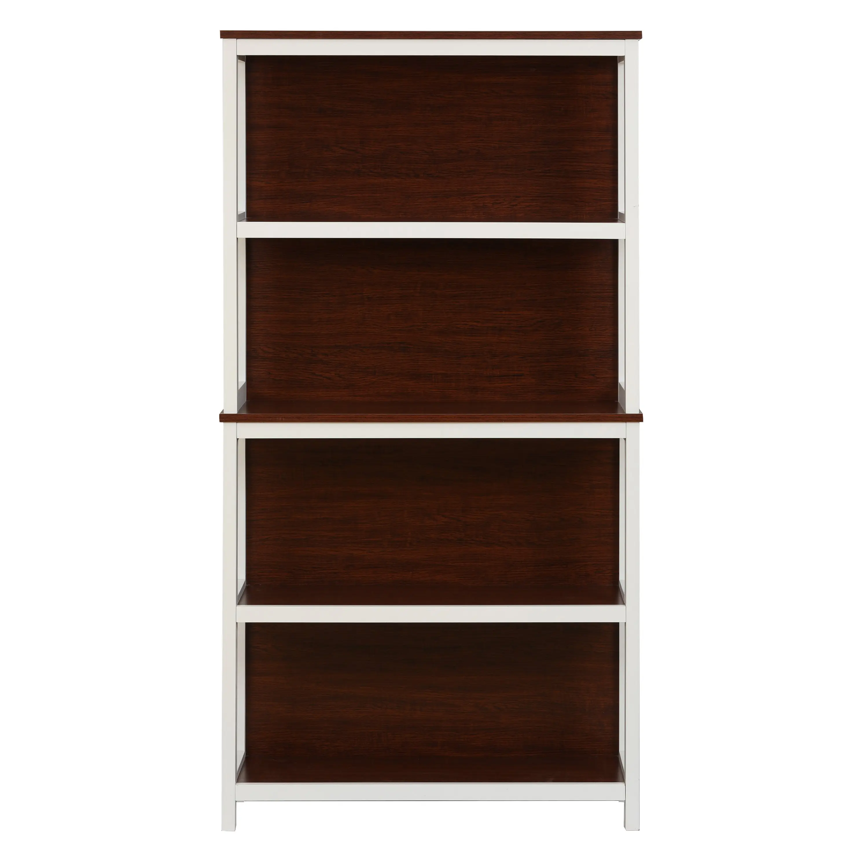 LuxenHome 4-Shelf 59.5" H x 31.38" W Cherry and White Manufactured Wood Bookcase
