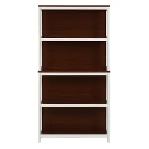 LuxenHome 4-Shelf 59.5" H x 31.38" W Cherry and White Manufactured Wood Bookcase