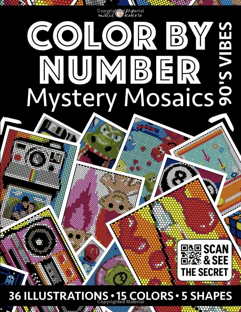 Color by Number: 90's Vibes | Mystery Mosaics Coloring Book for Adults | Black Background Edition: Color Quest with Circle, Square, Triangle, ... (Col