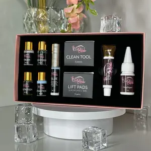 Brow Lamination & Tint Kit 4 in 1 for Flawless Salon-Quality Brows with Lifting Solutions, Tint Tubes, Nourishing Serums, Micro Brushes, and Cleaning Pads in Chic Pink Box