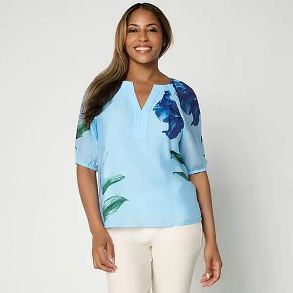 Jaclyn Smith Split-Neck Pullover Blouse