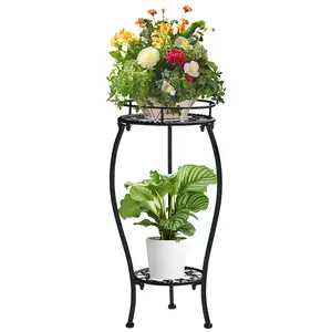 2-Tier Metal Plant Stand - Multifunctional Indoor Flower Pot Holder, Elegant Double-Layer Plant Stand Heavy-Duty Metal Construction, Space-Saving Two-Tier Design, Suitable for Living Room, Balcony, Entryway Decor, Flower Pot Corners, Gardens, Gardens