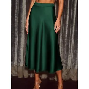 Women'S Elegant Polyester Midi Skirt with Cat Ears Design - Chic Beige A-Line Skirt for All Seasons, High Waist, Woven Fabric, Cat Skirt