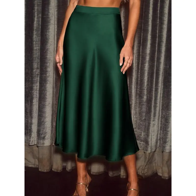 Women'S Elegant Polyester Midi Skirt with Cat Ears Design - Chic Beige A-Line Skirt for All Seasons, High Waist, Woven Fabric, Cat Skirt
