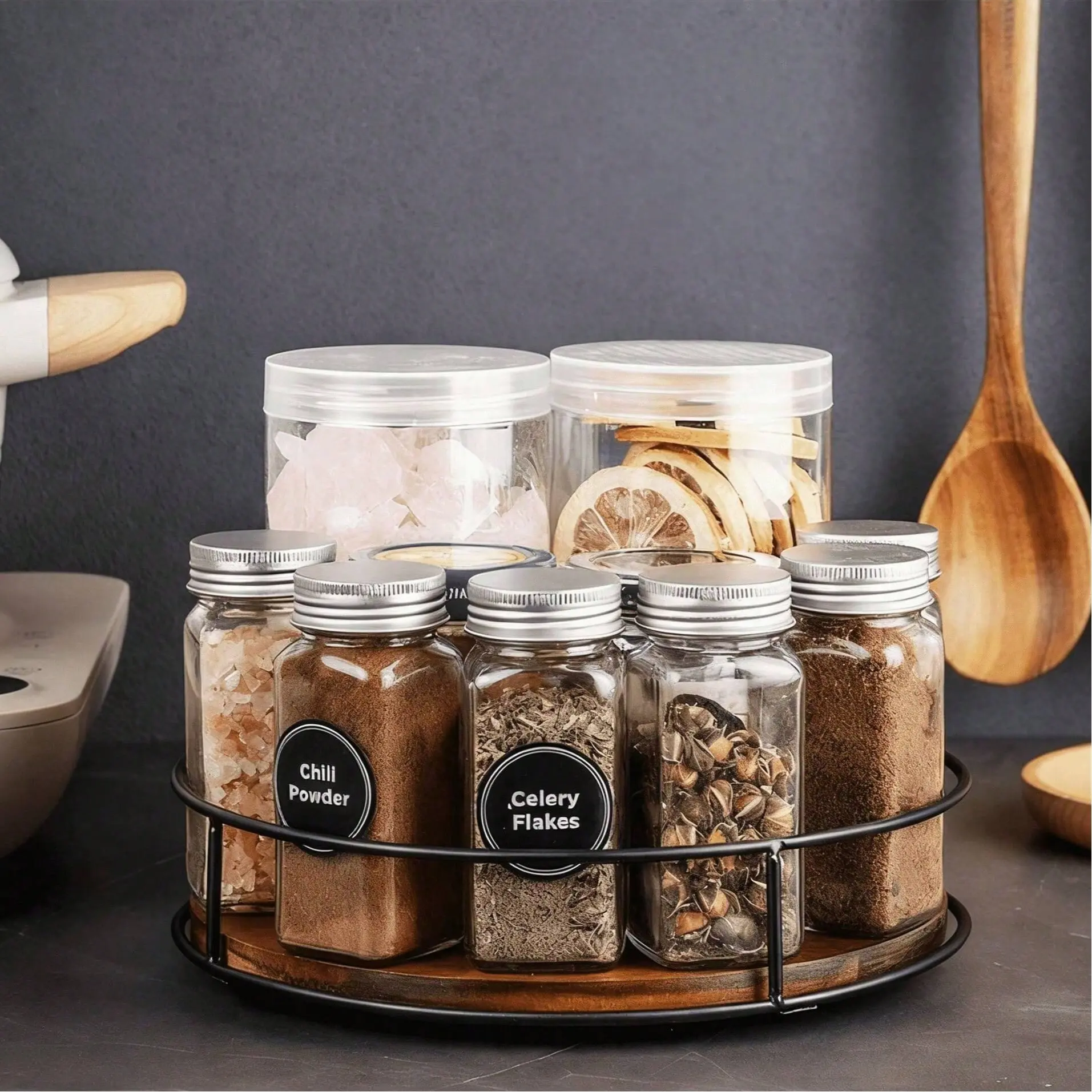 360° Rotating Lazy Susan Organizer with Built-in Handle, Raised Edge Non-Slip Smooth Turntable Rack for Kitchen Spice, Utensils Storage, Home Room Accessories