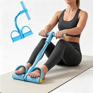 Premium 6-Tube Foot Pedal Resistance Bands, Full Body Core Strength Trainer, Abdomen Waist Leg Arm Yoga Home Gym Fitness Equipment