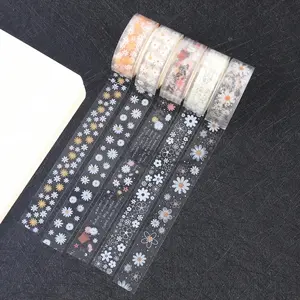 Transparent Midsummer Daisy Decoration Tape Set, 5 Rolls Decoration Materials Handbook Tape for Gift Wrapping, DIY Craft Supplies, Adhesive Tape