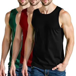3 Pack Men's Sleeveless Tank Top Set Crew Neck Breathable Tee 95% Polyester 5% Spandex Summer Fashion for Sports & Outdoor Activities