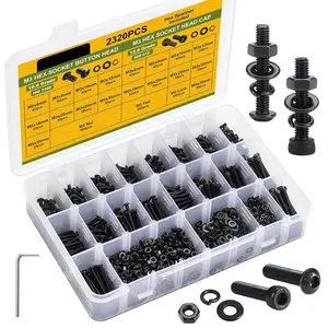 M3 Metric Screw , 2320 count M3 x 6/8/10/12/16/20/25/30/35mm Hex Socket Button & Cap  Screws Nuts  Washer  Kit 12.9 & 10.9 Grade Black Oxide for DIY,  Printer