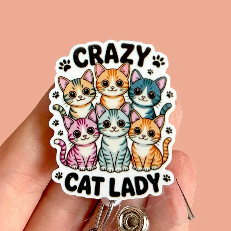 Glitter My Badge Crazy cat lady badge reel for nurse and hospital workers. Badge clip Badge pull - Retractable swivel clip with a 360 rotation. Great gift for coworkers. Funny badge reels