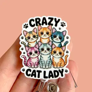 Glitter My Badge Crazy cat lady badge reel for nurse and hospital workers. Badge clip Badge pull - Retractable swivel clip with a 360 rotation. Great gift for coworkers. Funny badge reels
