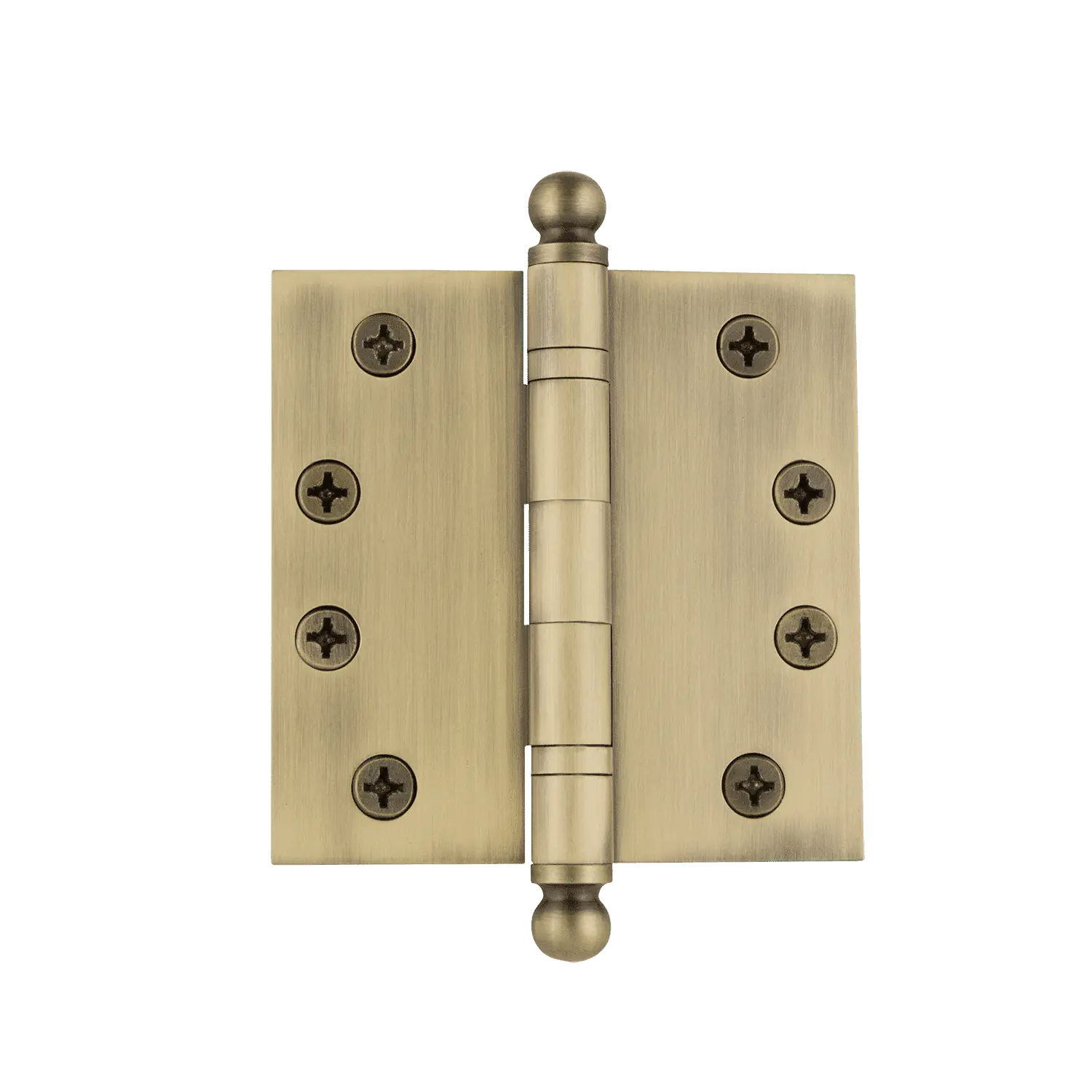 4" Ball Tip Heavy Duty Steel Hinge with Square Corners in Antique Brass