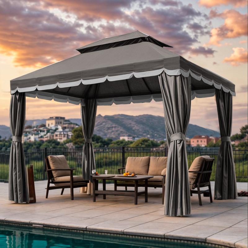 Gaptainer Outdoor Gazebo for Patio,10x13 Gazebo Canopy Tent with Mosquito Netting & Curtains,Party Tent Shelter with Waterproof Sunshade Double Vented Roof for Garden,Deck,Backyard,Lawn