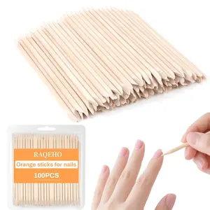 100pcs 4.5" Disposable Double Sided Wooden Orange Nail Sticks Cuticle Pusher Nail Polish Remover Manicure Pedicure Nail Art Supplies for Home Salon
