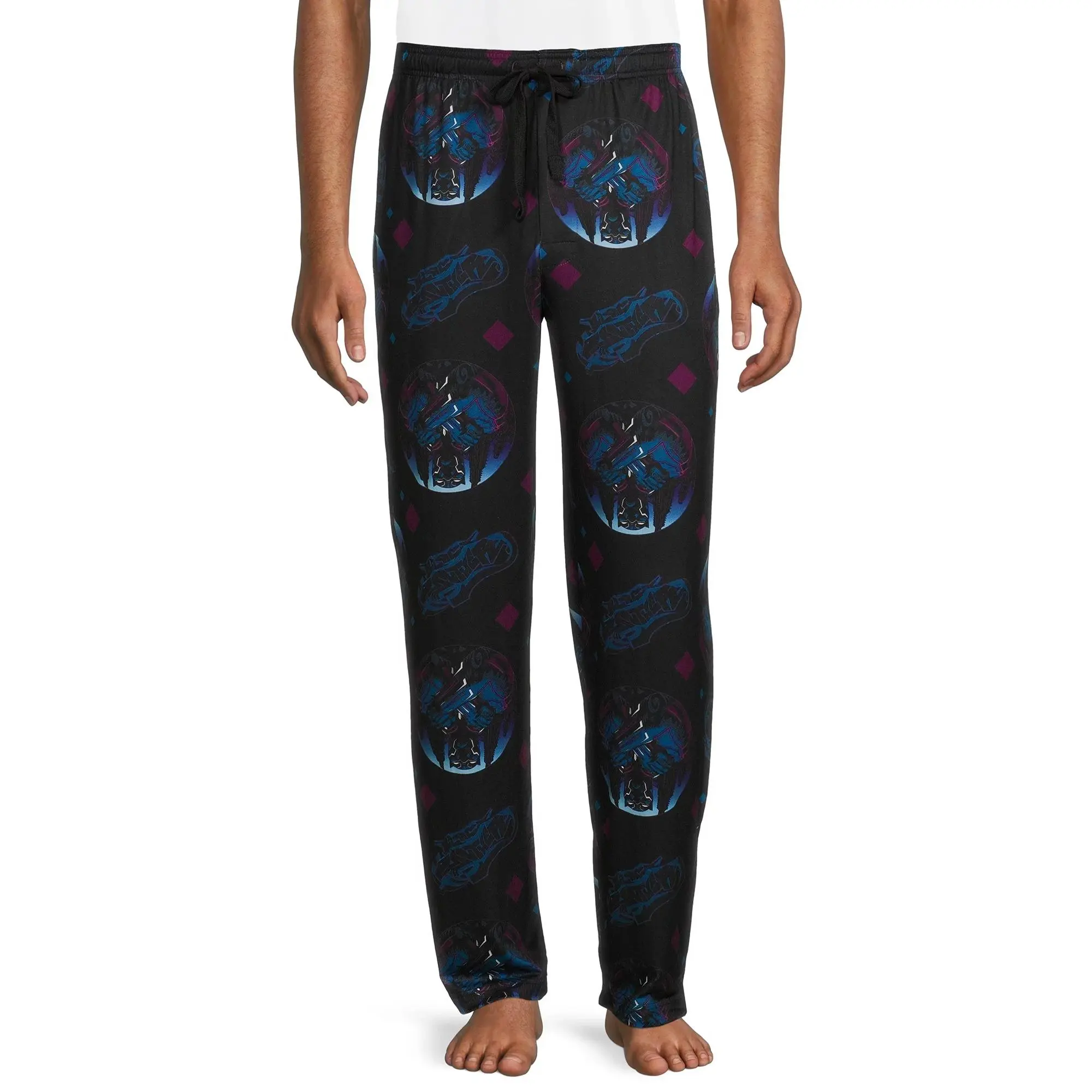 Marvel Men's Black Panther Allover Scene Sateen Fabric Menswear Apparel - Soft Touch Nightwear Pyjamas, Lounge Sleep Pants, Elastic, Stretchy, Loungewear