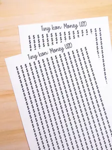 Tiny Icon: Money USD Doodle Functional Sticker Sheet 5 mm Square Payday Bill Due Shopping Spending Budget Cash Income Bujo Matte