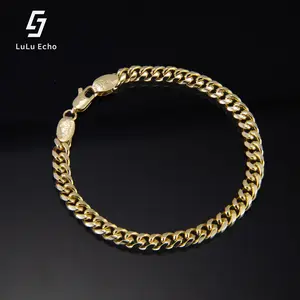 LuLuEcho 14K Gold-Plated Slim Cuban Chain Bracelet Choker for Men and Women, 3/3.5mm Stainless Steel Jewelry,  18-20 cm Length, Valentine Gift
