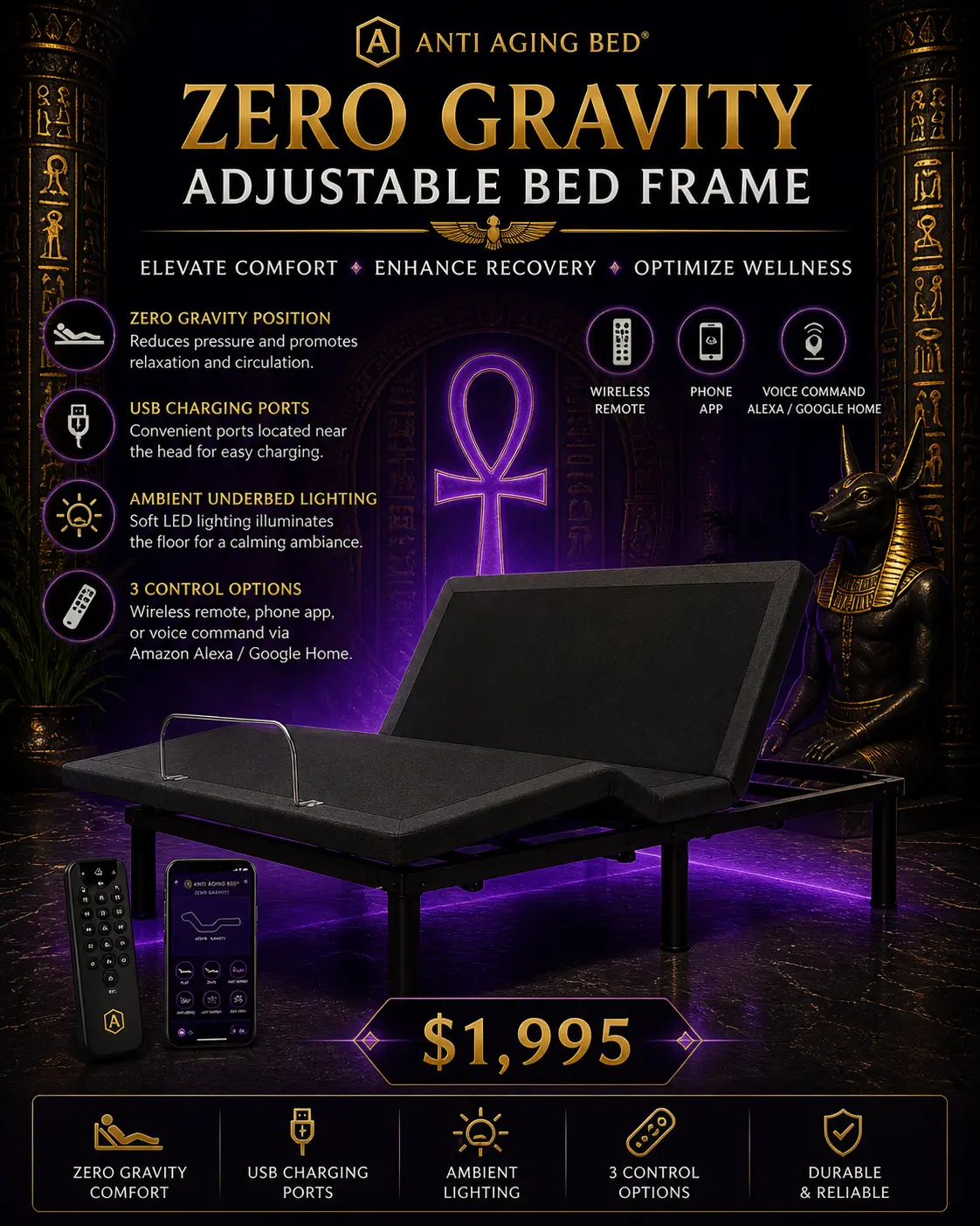 🛏️⚡𓂀 Zero Gravity Adjustable Bed Frame™ – Smart Recovery Sleep System 𓋹