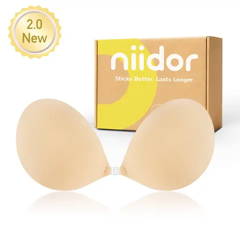 Niidor 2.0 New Fabric Bra Strapless Sticky Invisible Bra for Women Superior Lift Long Lasting Hold Reusable Comfortable Backless Accessories Size A-G Multiple Color Basics Underwire Minimizer