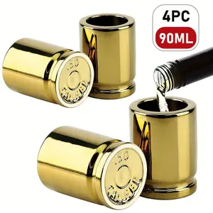 Golden Bullet Shot Glasses - 4pcs 50 Caliber - 3oz Reusable Plastic Cups for Bars, Clubs, Home & Drinkware - Perfect for Halloween & Christmas Decor