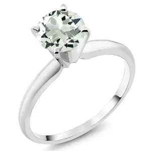 14K White Gold Green Prasiolite Solitaire Engagement 4-Prong Ring For Women | 0.80 Cttw | Round 6MM | Gemstone Birthstone