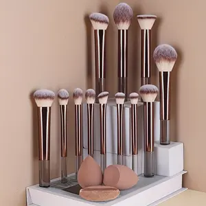 15pcs Premium Makeup Brush Set with Rose Gold Handles – Includes Foundation, Blush, Highlighter, Eyeshadow, Eyeliner & Lash Brushes – Angled & Round Blending Tools