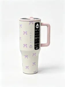 HydroJug 40oz Stainless Steel Insulated Tumbler, Leakproof Straw Water Bottle, Portable Reusable Jug, Perfect For Iced Drinks, Outdoor, Fitness And Travel Pink butterfly
