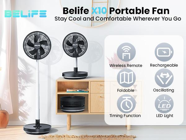 Belife X10 Portable Fan, Cordless Oscillating Fan with Remote, Foldable Adjustable Height Fan with LED Light & Timer, USB Rechargeable 7200mAh Battery Operated Camping Fan for Travel Home Sleeping Belife X10 Portable Fan, Cordless Oscillating Fan with Remote, Foldable Adjustable Height Fan with LED Light & Timer, USB Rechargeable 7200mAh Battery Operated Camping Fan for Travel Home Sleeping