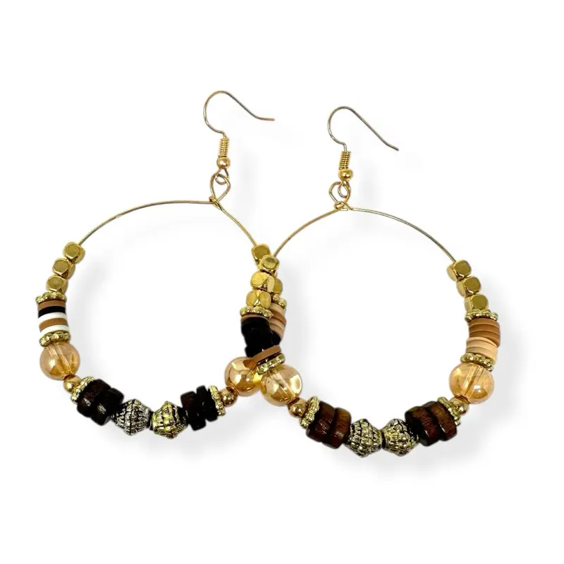 Boho Beaded Hoop Earrings | Lightweight Wire Dangle Earrings | Silver or Gold Tone | 2” Handmade Earrings