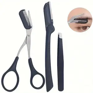 Multifunctional Eyebrow Trimming Tool Set, 3 Counts/set Eyebrow Shaping Tool, Eyebrow Trimmer & Tweezers & Scissors, Makeup Tool for Women & Men, Cosmetic, Eyebrow Styling Kit