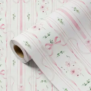 Fresh Girl Style Wallpaper Roll, 44.5cm Wide Butterfly Sakura Pattern, Easy Clean & Cuttable, Room Living Room Decoration Wall Sticker