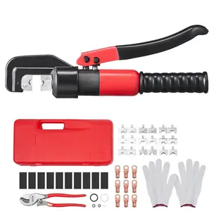 Hydraulic Crimping Tool with 9 Sets of  Dies AWG12-2/0 Copper And Aluminum Terminal Battery Lug Crimper, with a Cutting Pliers, Gloves, 10pcs Copper Ring Connectors, 8pcs Heat Shrink Sleeves VEVOR Super Brand Day