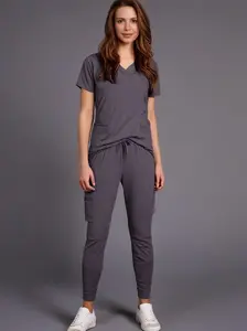 Women’s Cool 4 Way Stretch Jogger Scrub Set, V Neck Top and Jogger Pants, Lightweight Medical Scrubs for Women